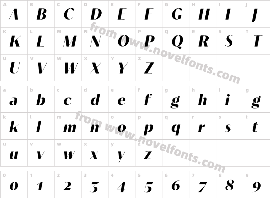 Contralto Big Bold ItalicCharacter Map