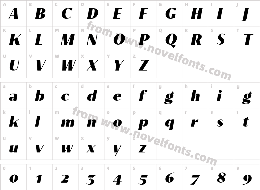 Contralto Small Black ItalicCharacter Map