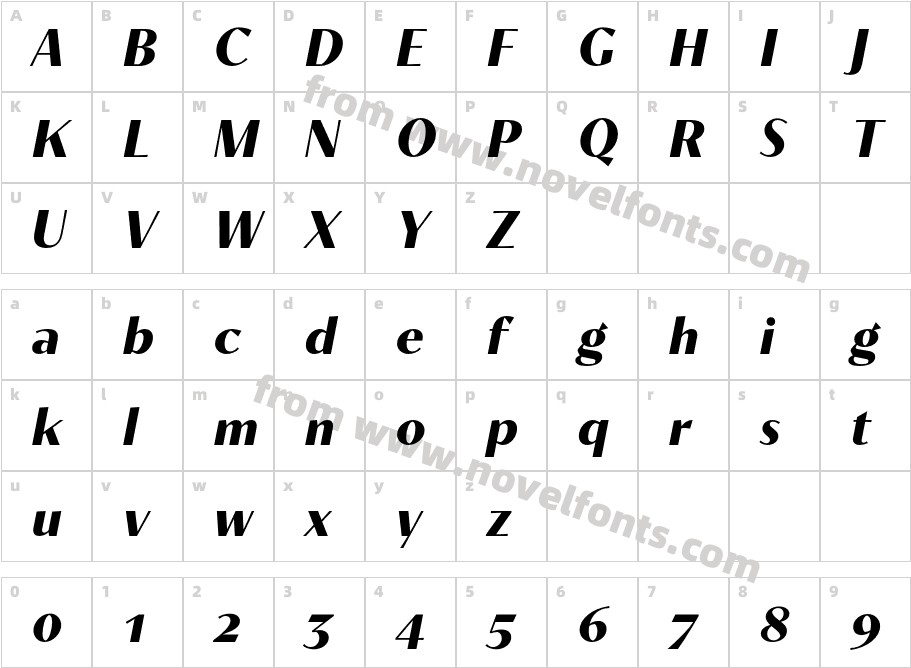 Contralto Small Bold ItalicCharacter Map