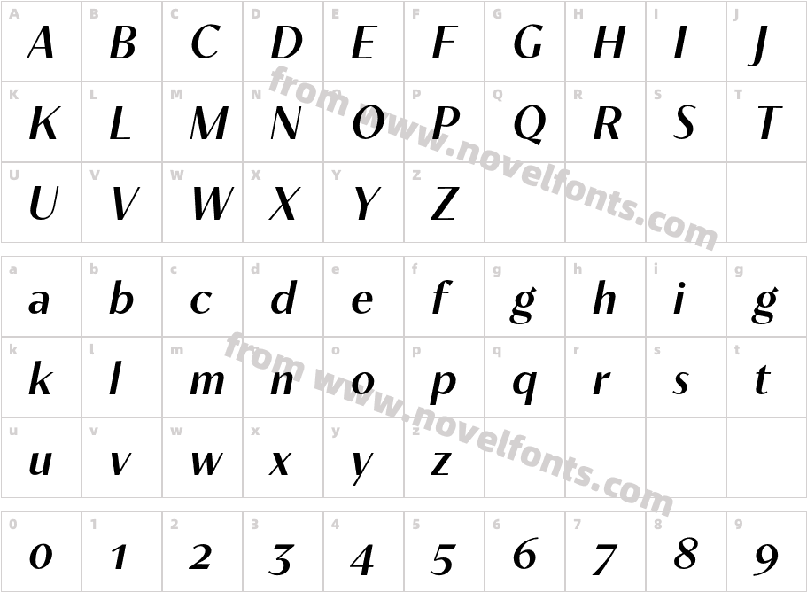Contralto Small Demi Bold ItalicCharacter Map