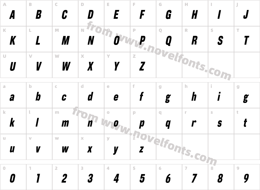 Corpus Gothic Condensed ObliqueCharacter Map