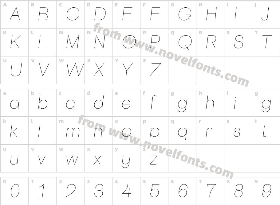 Cosmica Trial Thin ItalicCharacter Map