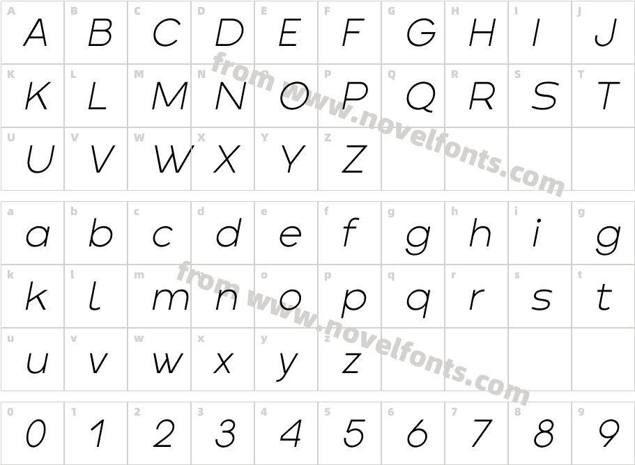 Crox Extra Light ItalicCharacter Map