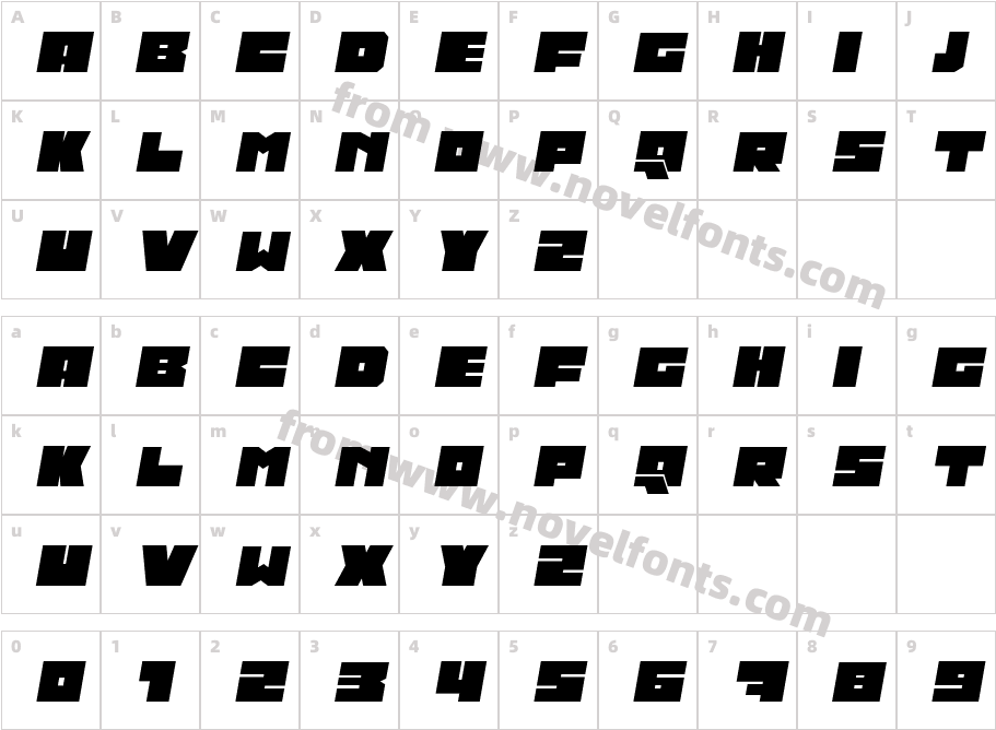 Cubic ItalicCharacter Map