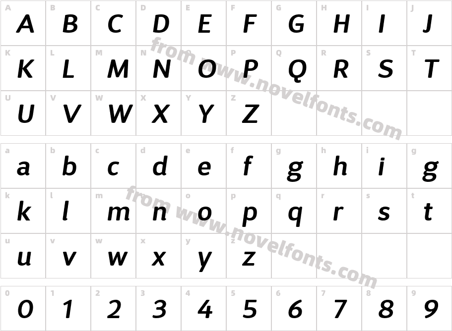 D Sari W05 Semibold ItalicCharacter Map
