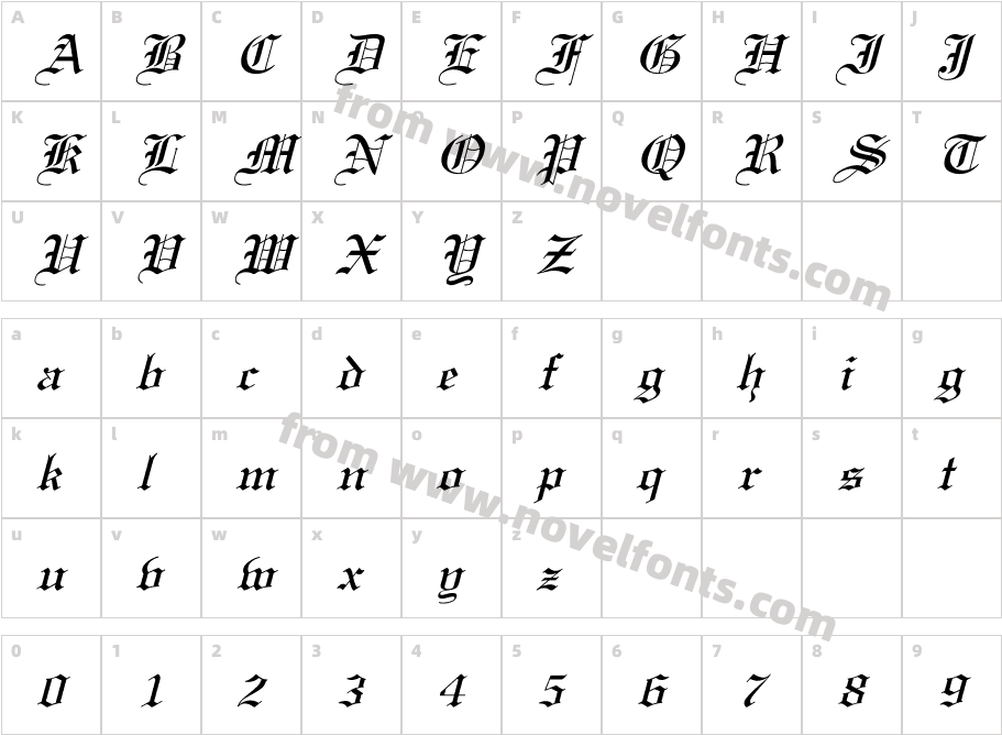 Linotext ItalicCharacter Map