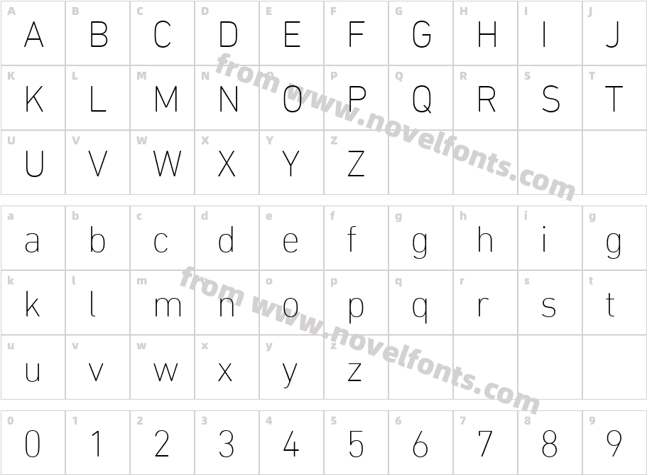 DIN Next W10 Ultra LightCharacter Map