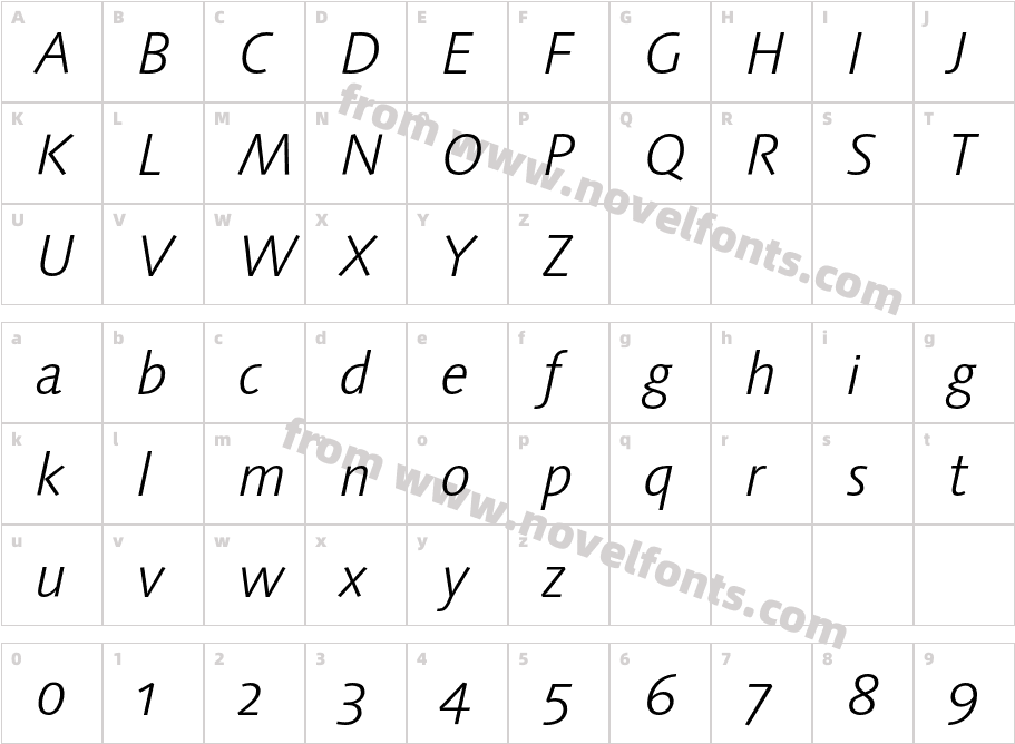 LinotypeSyntaxOsF LightItCharacter Map