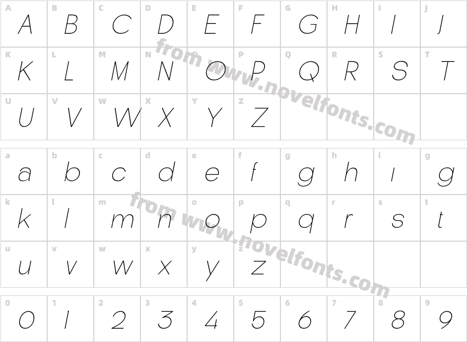 De Monte Extra Light ItalicCharacter Map