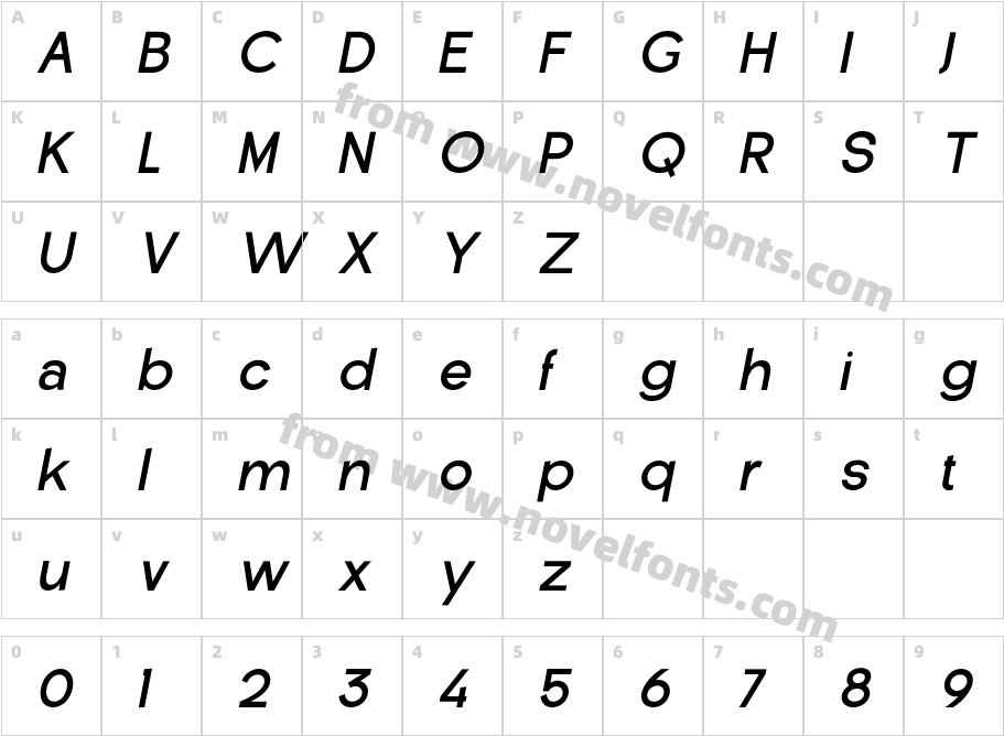 De Monte Semibold ItalicCharacter Map