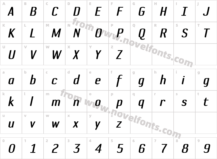 Default GothicOT C Gauge ItalicCharacter Map