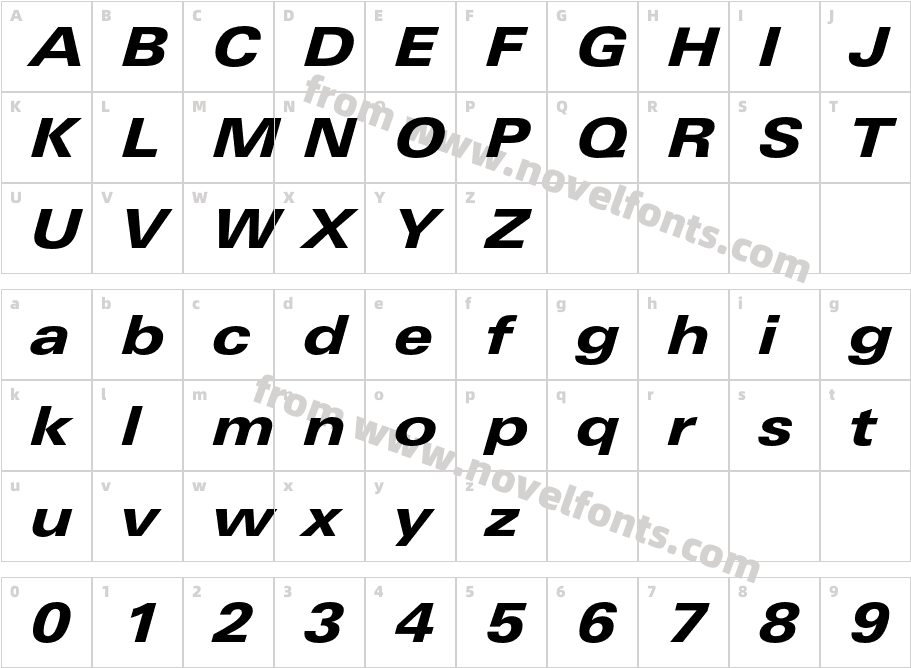 LinotypeUnivers-ExtdHeavyItalicCharacter Map