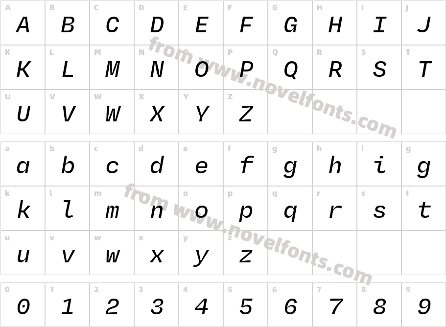 Degular Mono Demo Medium ItalicCharacter Map