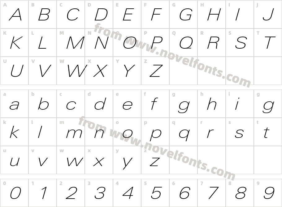 LinotypeUnivers-ExtendedThinItalicCharacter Map