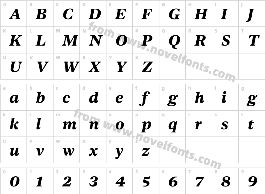 Dejanire Text Extra Bold ItalicCharacter Map