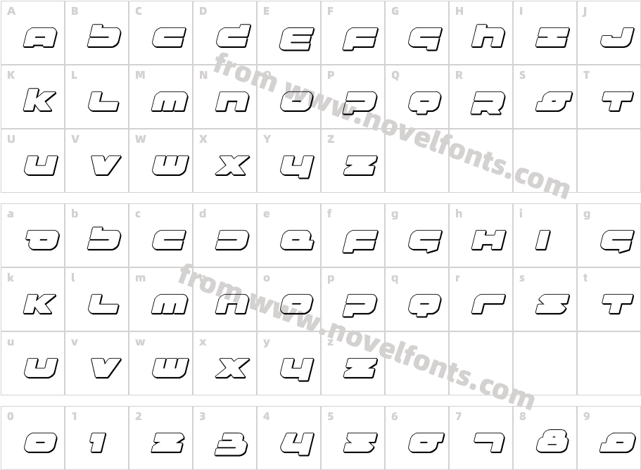 Delmoto 3D ItalicCharacter Map