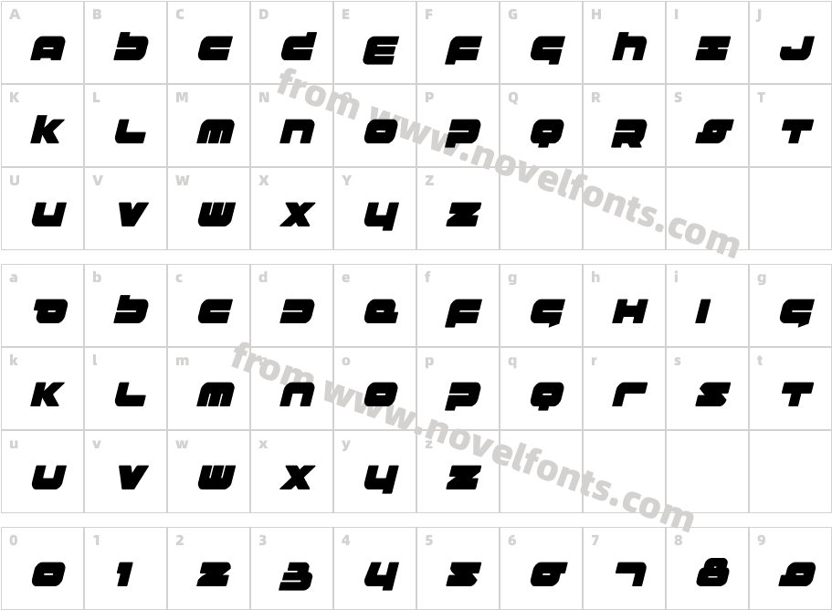 Delmoto Condensed ItalicCharacter Map