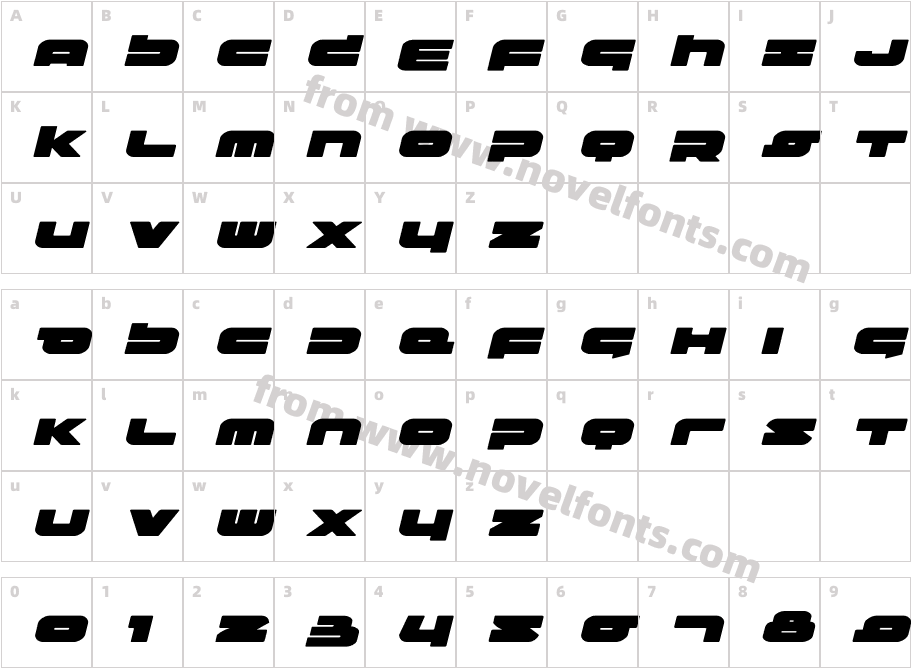 Delmoto Expanded ItalicCharacter Map