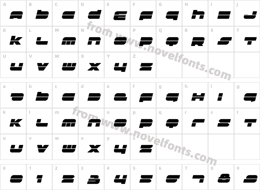 Delmoto Laser ItalicCharacter Map