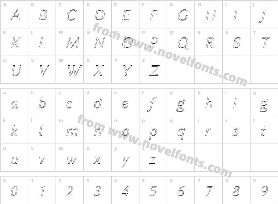 Linux Biolinum Outline ItalicCharacter Map