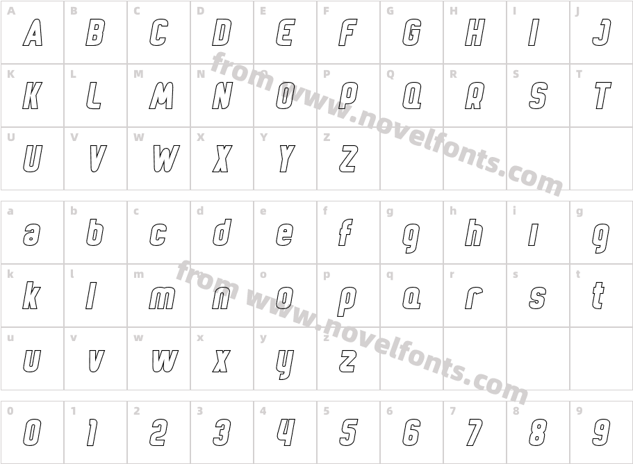 Detroit Outline ItalicCharacter Map