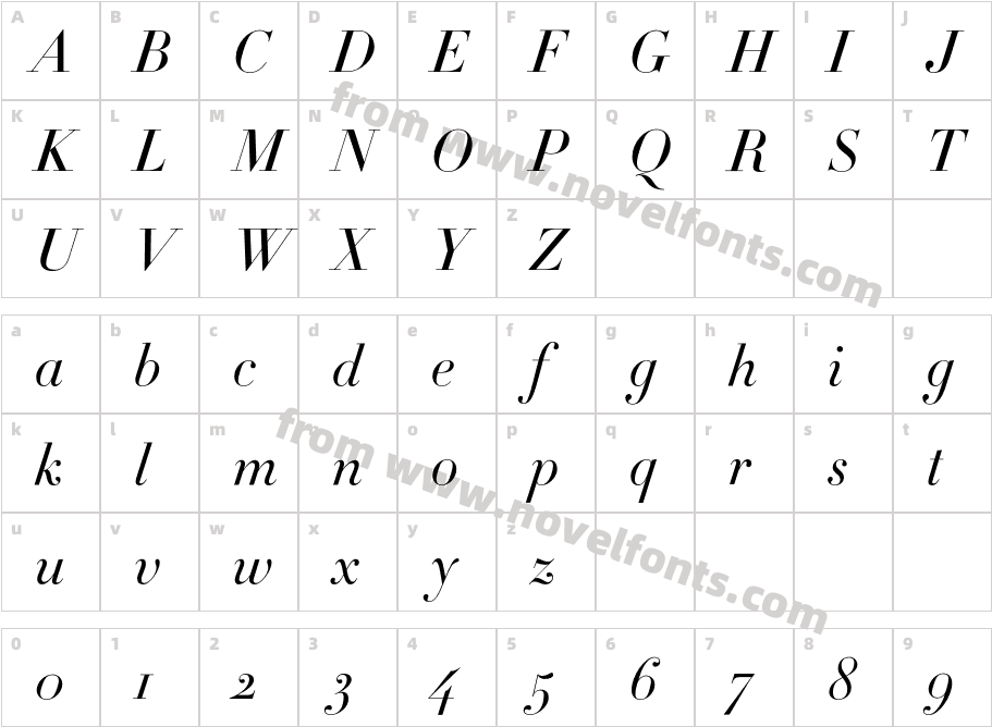 Didot HTF L24 Light ItalCharacter Map