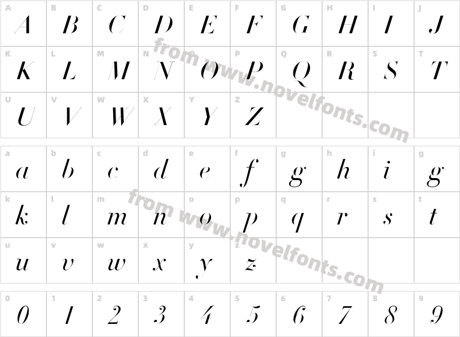 Diet Didot Title W03 ItalicCharacter Map