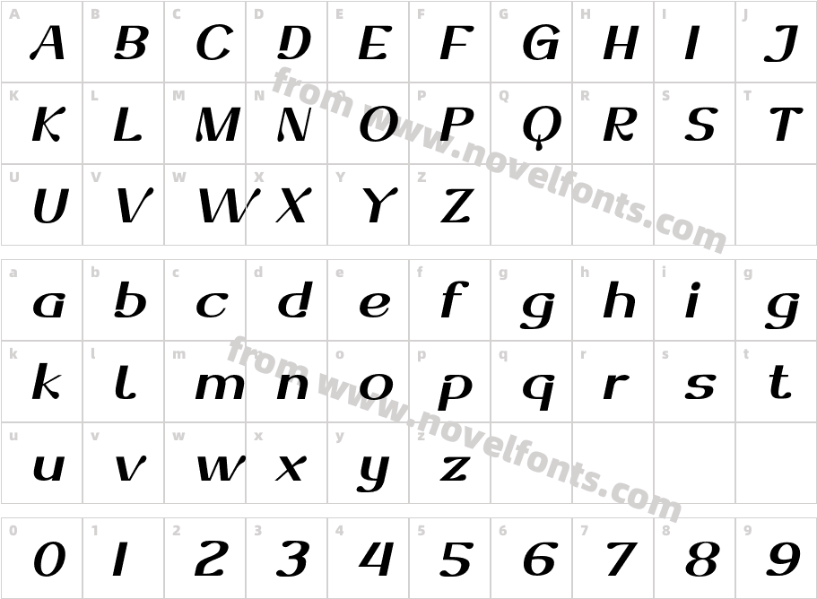 Dofend Bold SlantedCharacter Map