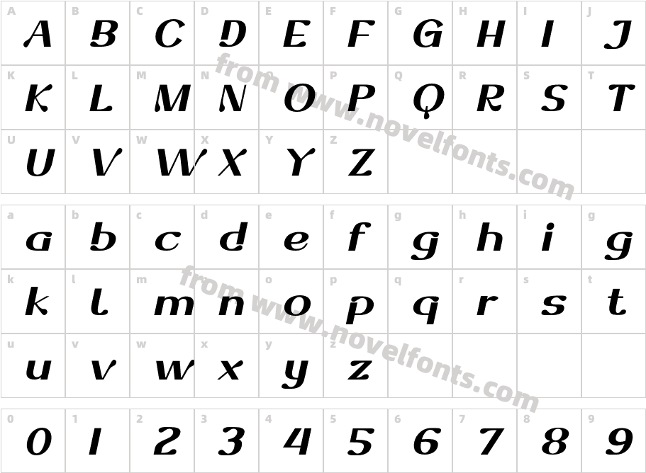 Dofend Extra Bold SlantedCharacter Map