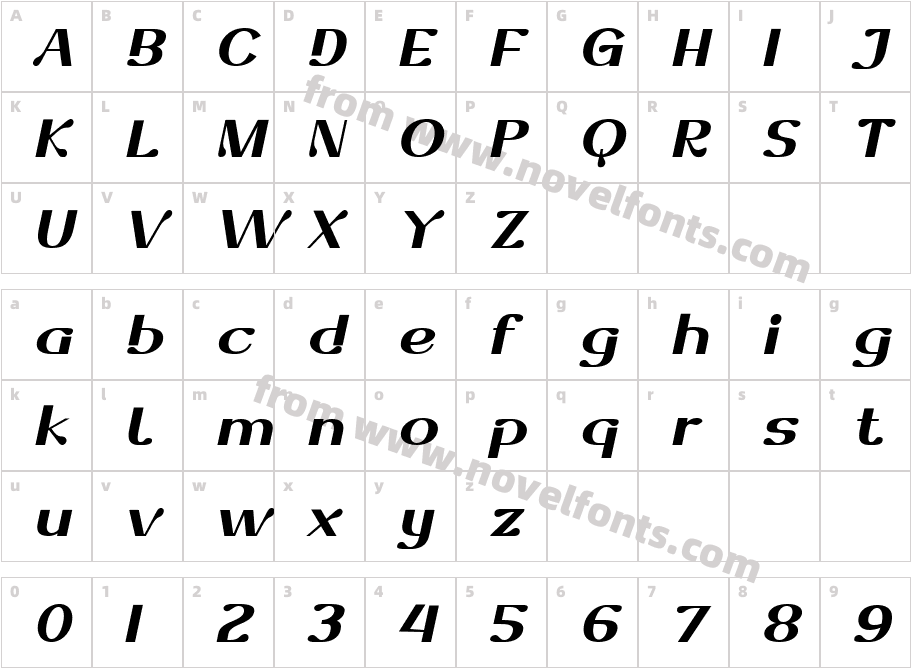 Dofend Extra Bold SlantedCharacter Map