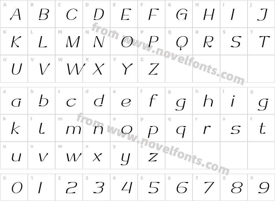 Dofend Extra Light SlantedCharacter Map