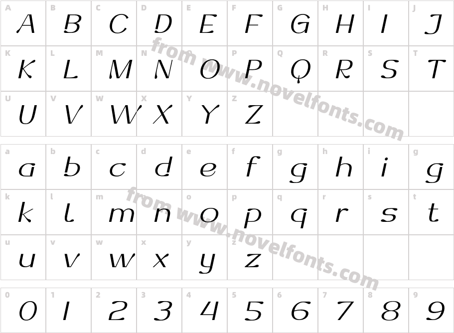 Dofend Light SlantedCharacter Map