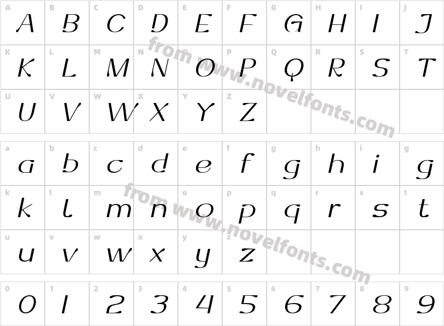 Dofend Light SlantedCharacter Map