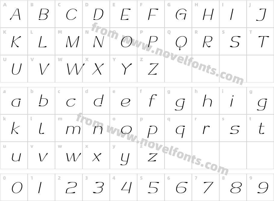 Dofend Thin SlantedCharacter Map