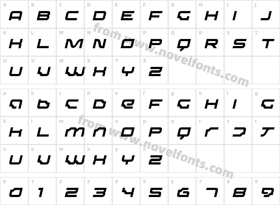 Dominator Medium ItalicCharacter Map
