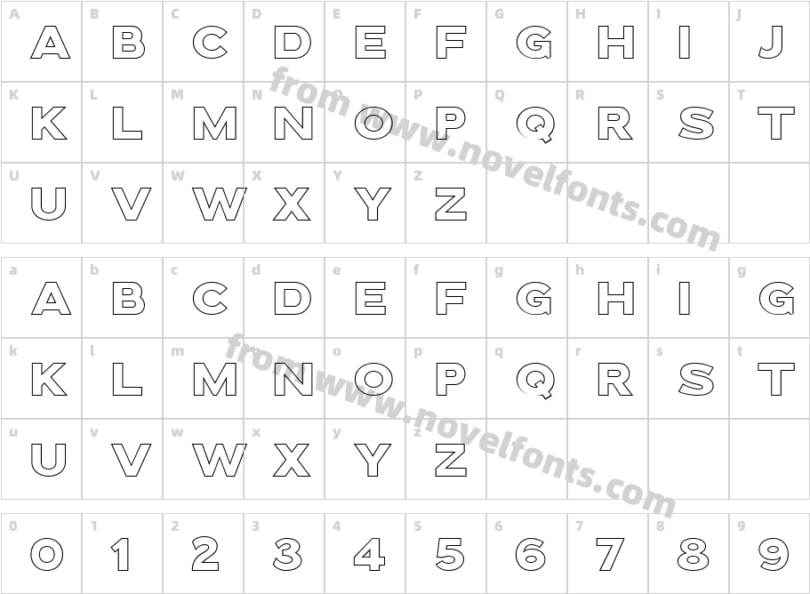 Downey Outline BlackCharacter Map