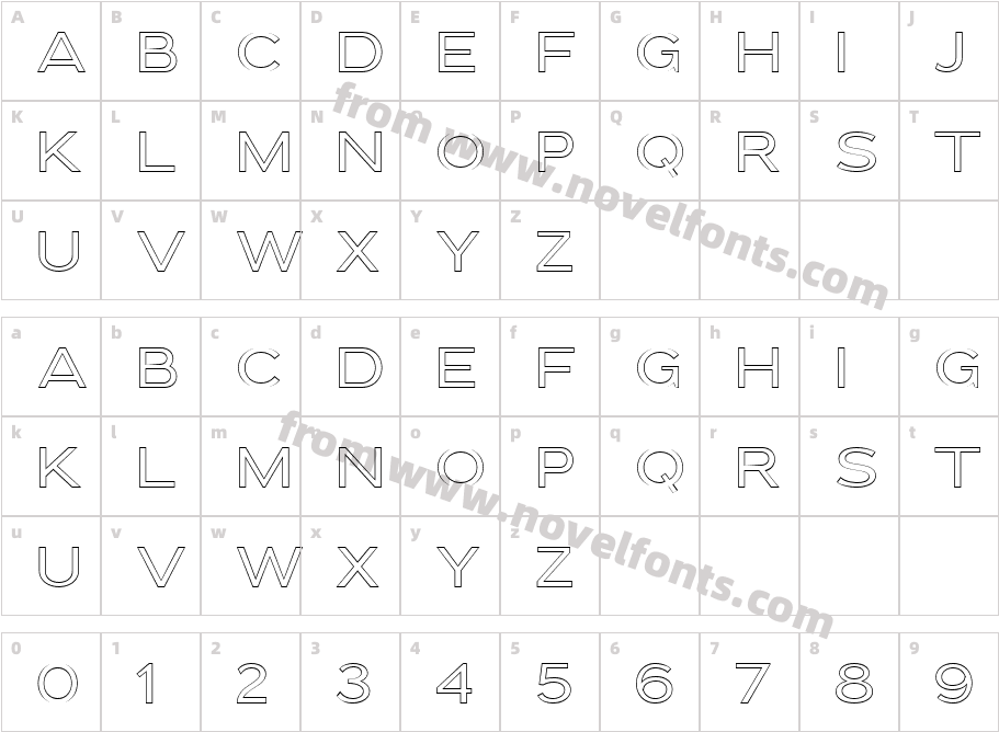 Downey Outline RegularCharacter Map