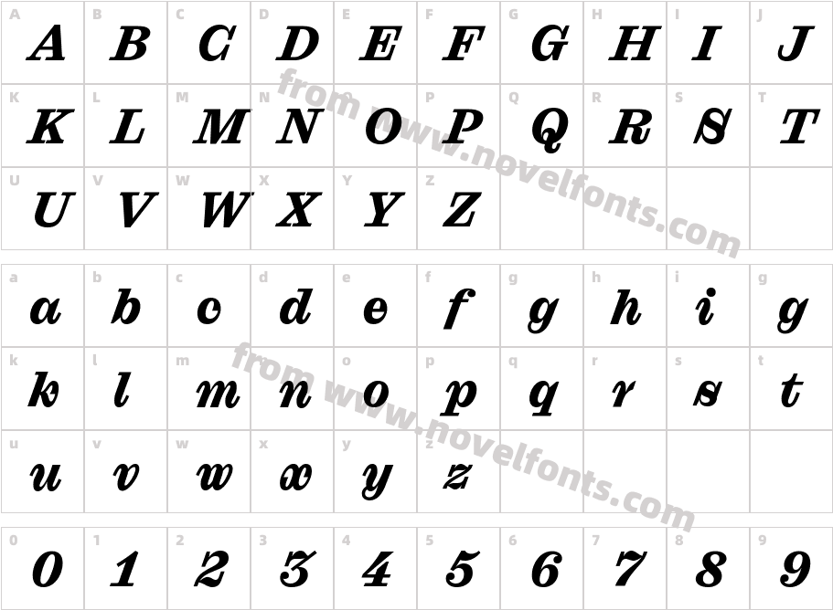 Droulers ClarendonWEB Extrabold ItalicCharacter Map