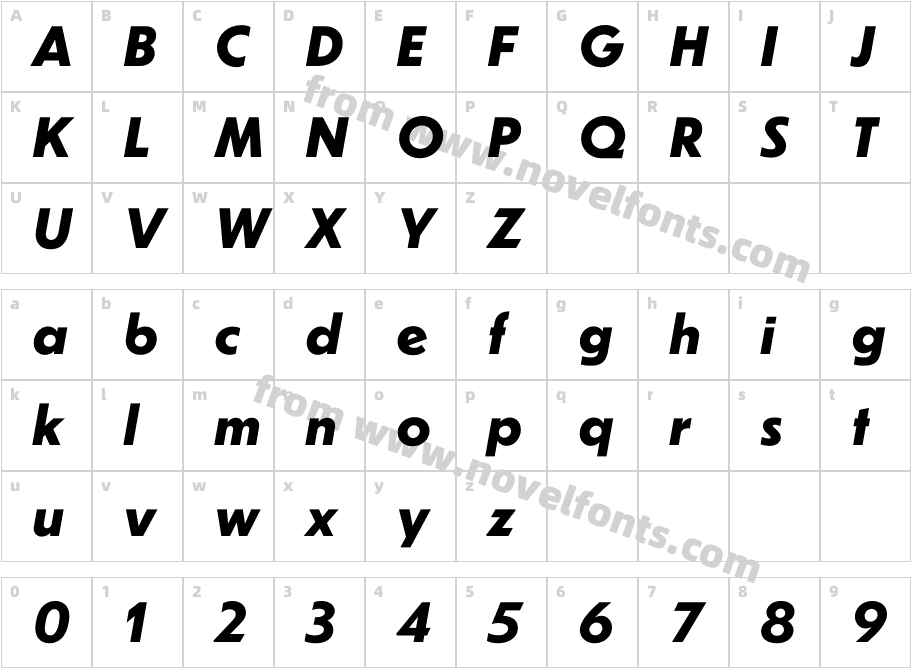 Dunbar Text Extra Bold ItalicCharacter Map