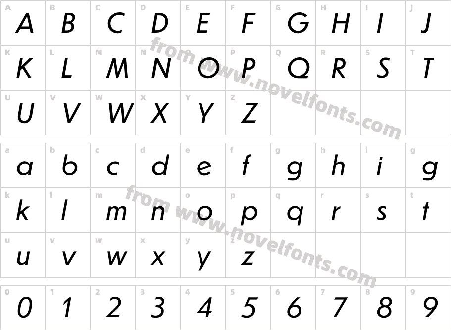 Dunbar Text ItalicCharacter Map