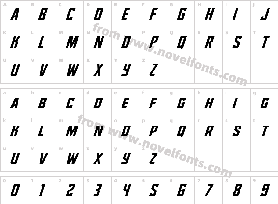 Dynamic Trooper ItalicCharacter Map