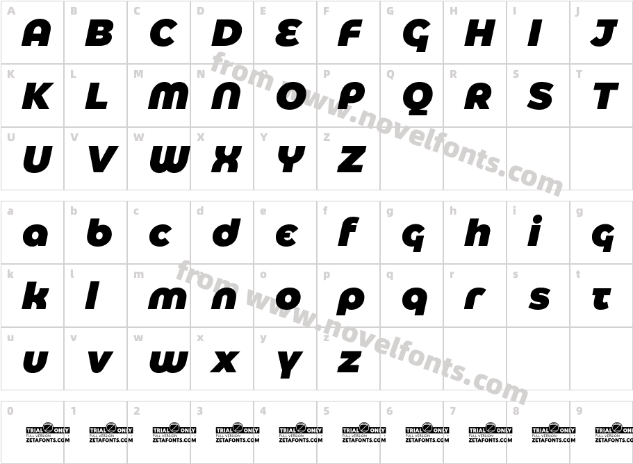 Eastman Alternate Trial Black ItalicCharacter Map