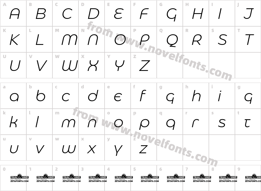 Eastman Alternate Trial Regular Offset ItalicCharacter Map