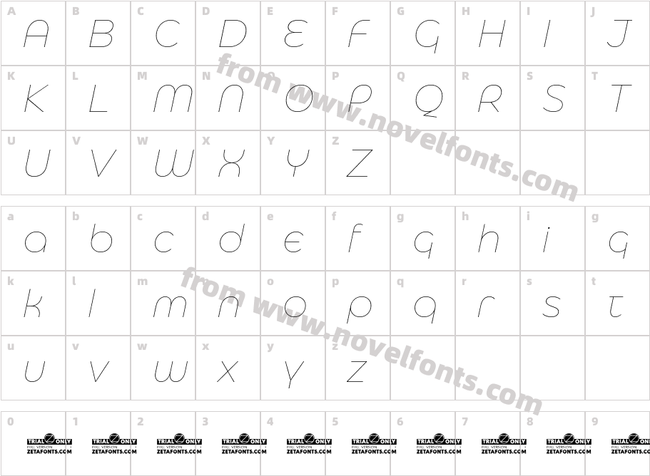Eastman Alternate Trial Thin ItalicCharacter Map