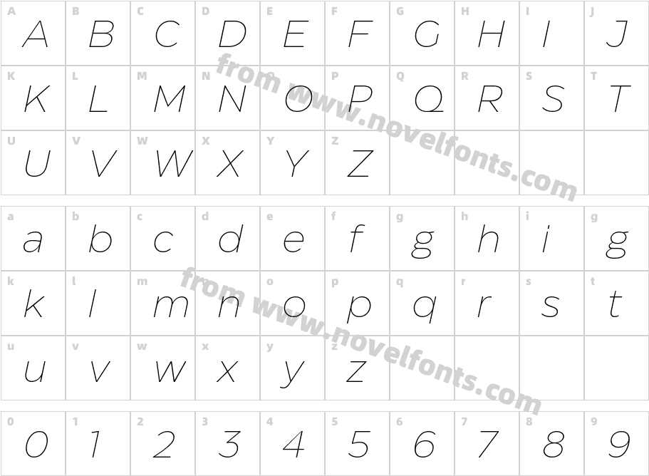 Eastman Extralight ItalicCharacter Map