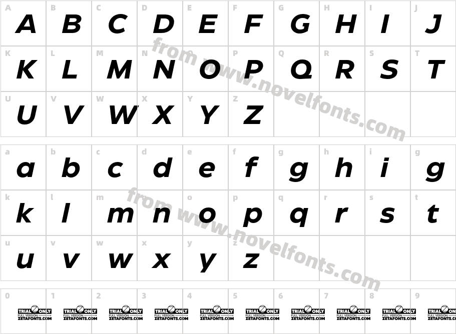 Eastman Roman Trial Bold ItalicCharacter Map