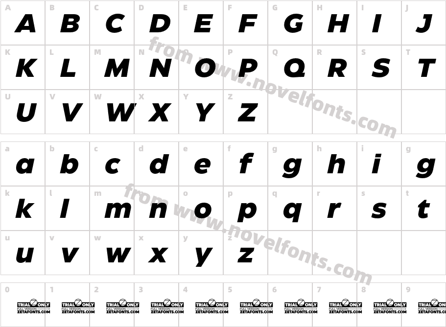 Eastman Roman Trial Extrabold ItalicCharacter Map