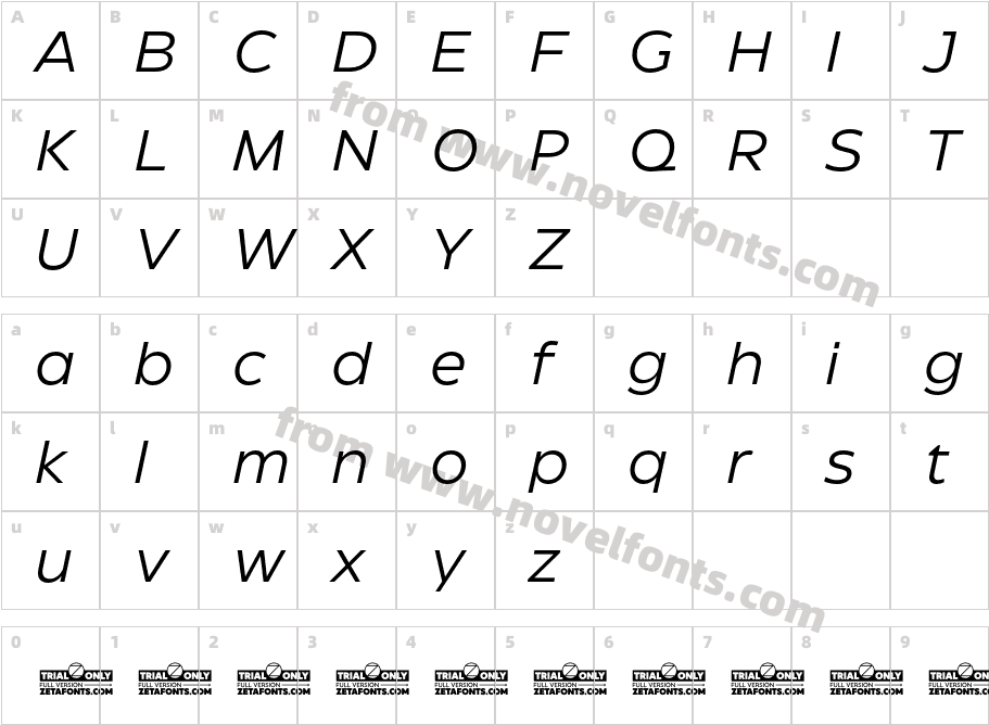 Eastman Roman Trial ItalicCharacter Map