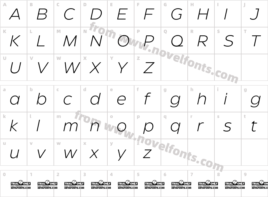 Eastman Roman Trial Light ItalicCharacter Map