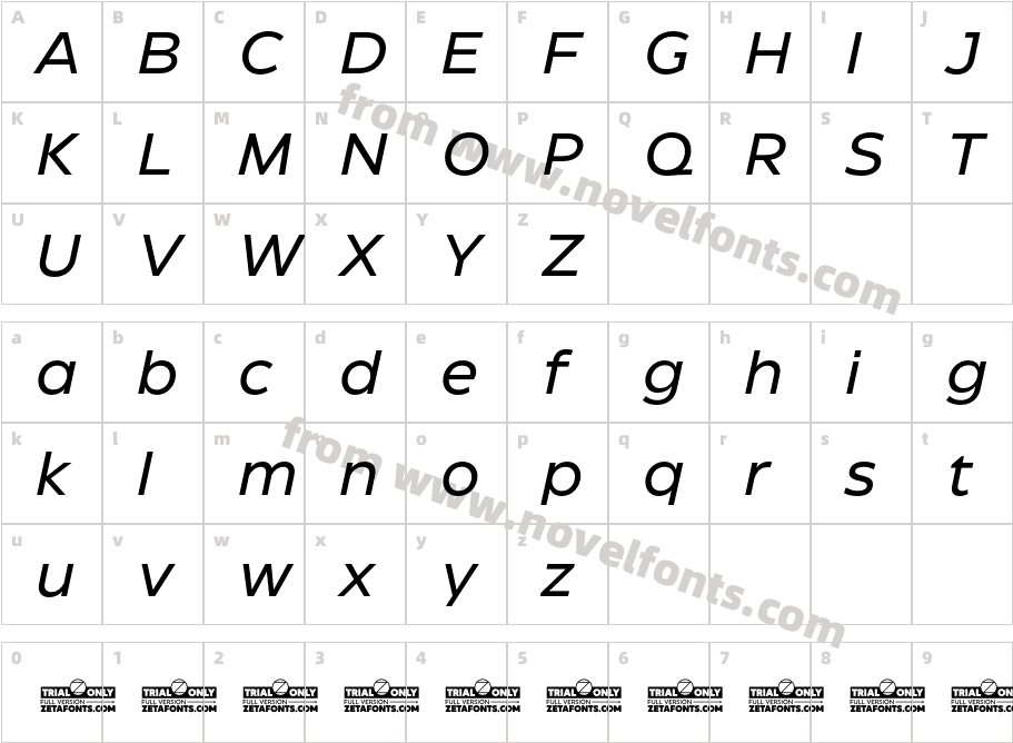 Eastman Roman Trial Medium ItalicCharacter Map